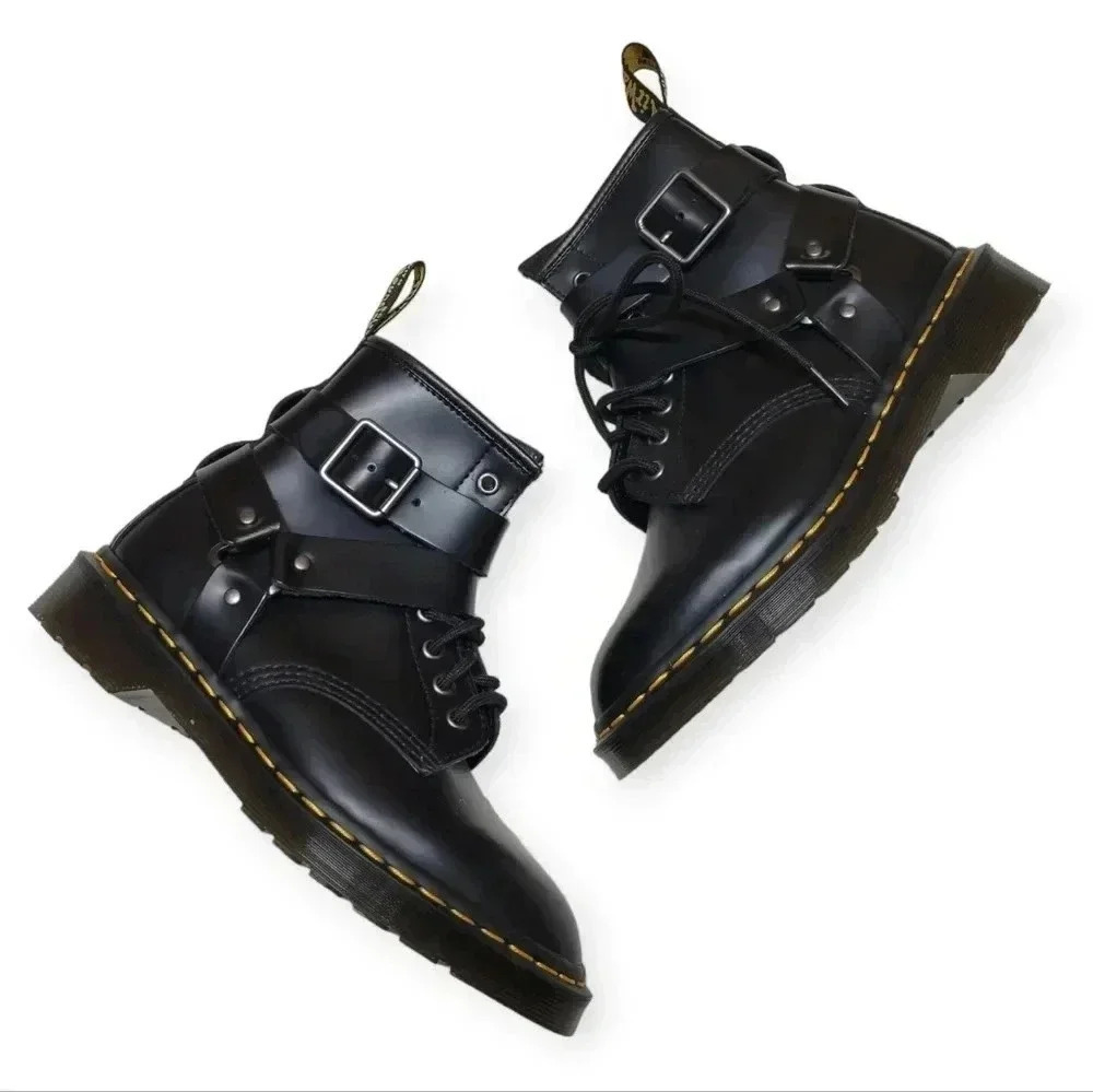 Dr. Martens Cristofor Leather Moto Boots Size 37 6 Women's Black Combat